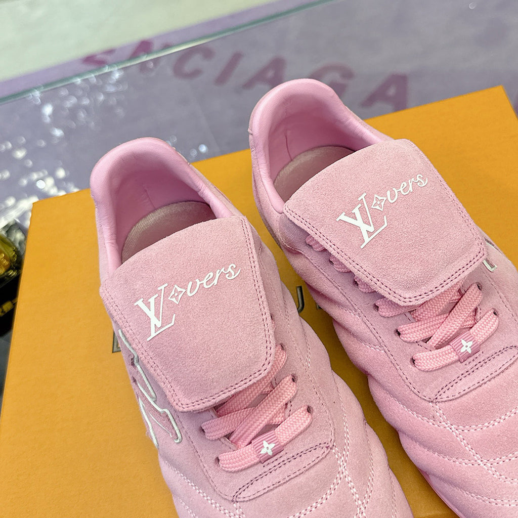 Men's Footprint Soccer Sneakers Pink Satin Leather| 1AHTYE