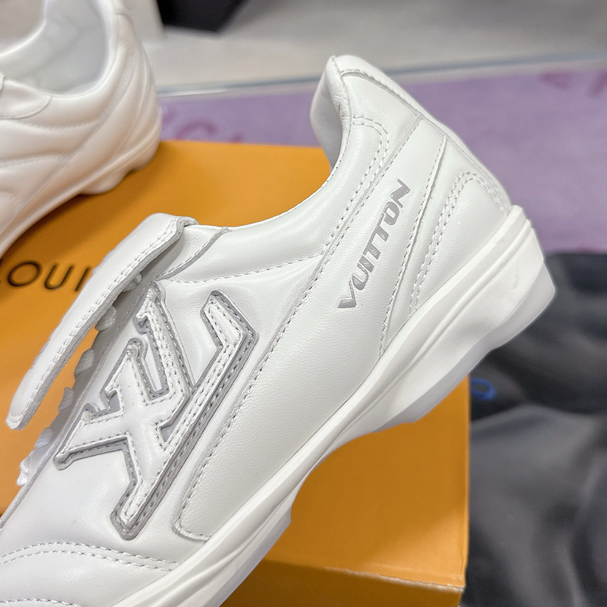 Men's Footprint Soccer Sneakers in White Premium Calfskin| 1AHDOA