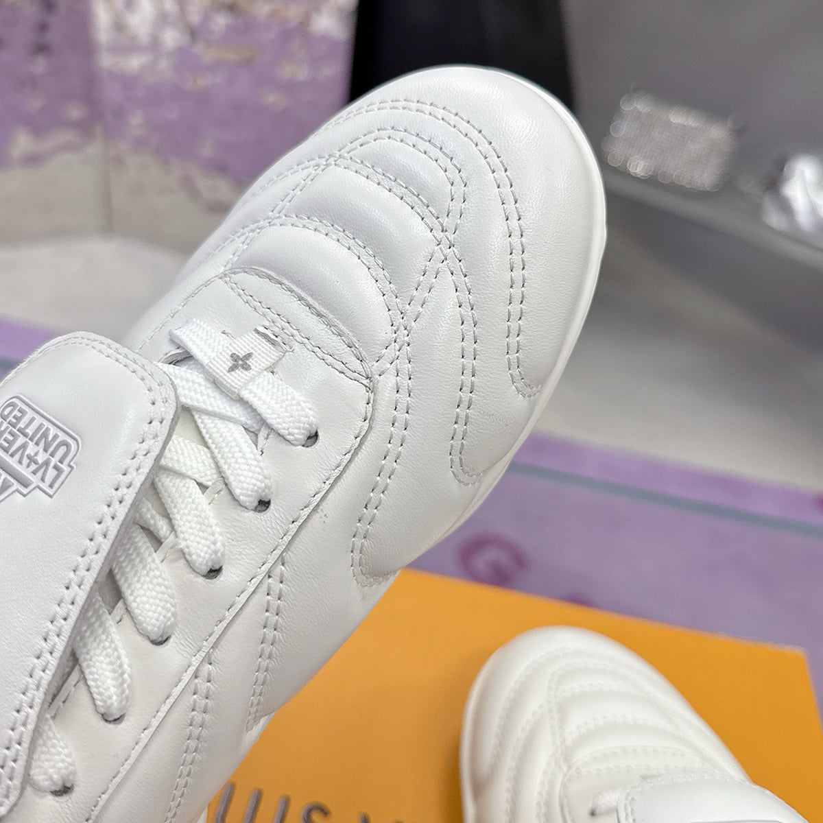 Men's Footprint Soccer Sneakers in White Premium Calfskin| 1AHDOA