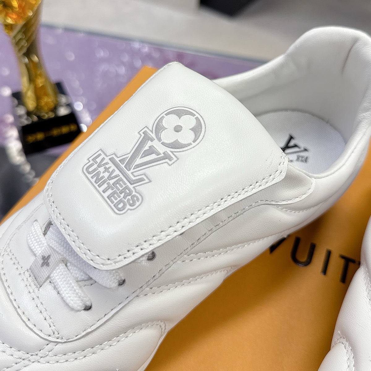 Men's Footprint Soccer Sneakers in White Premium Calfskin| 1AHDOA