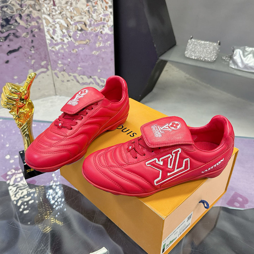 Men's Footprint Soccer Sneakers in Red Soft Calfskin |1AHDOR