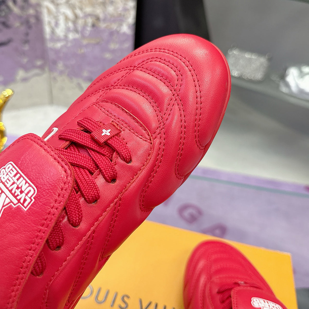 Men's Footprint Soccer Sneakers in Red Soft Calfskin |1AHDOR