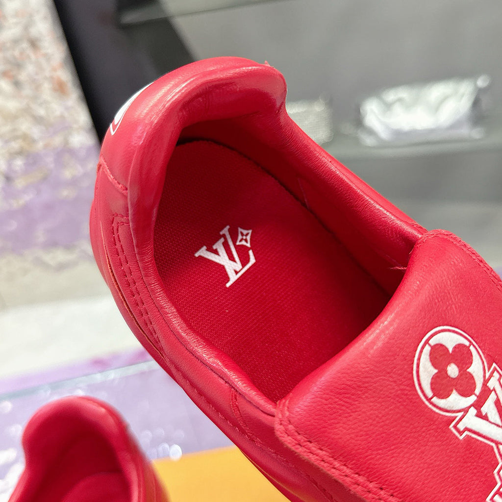Men's Footprint Soccer Sneakers in Red Soft Calfskin |1AHDOR