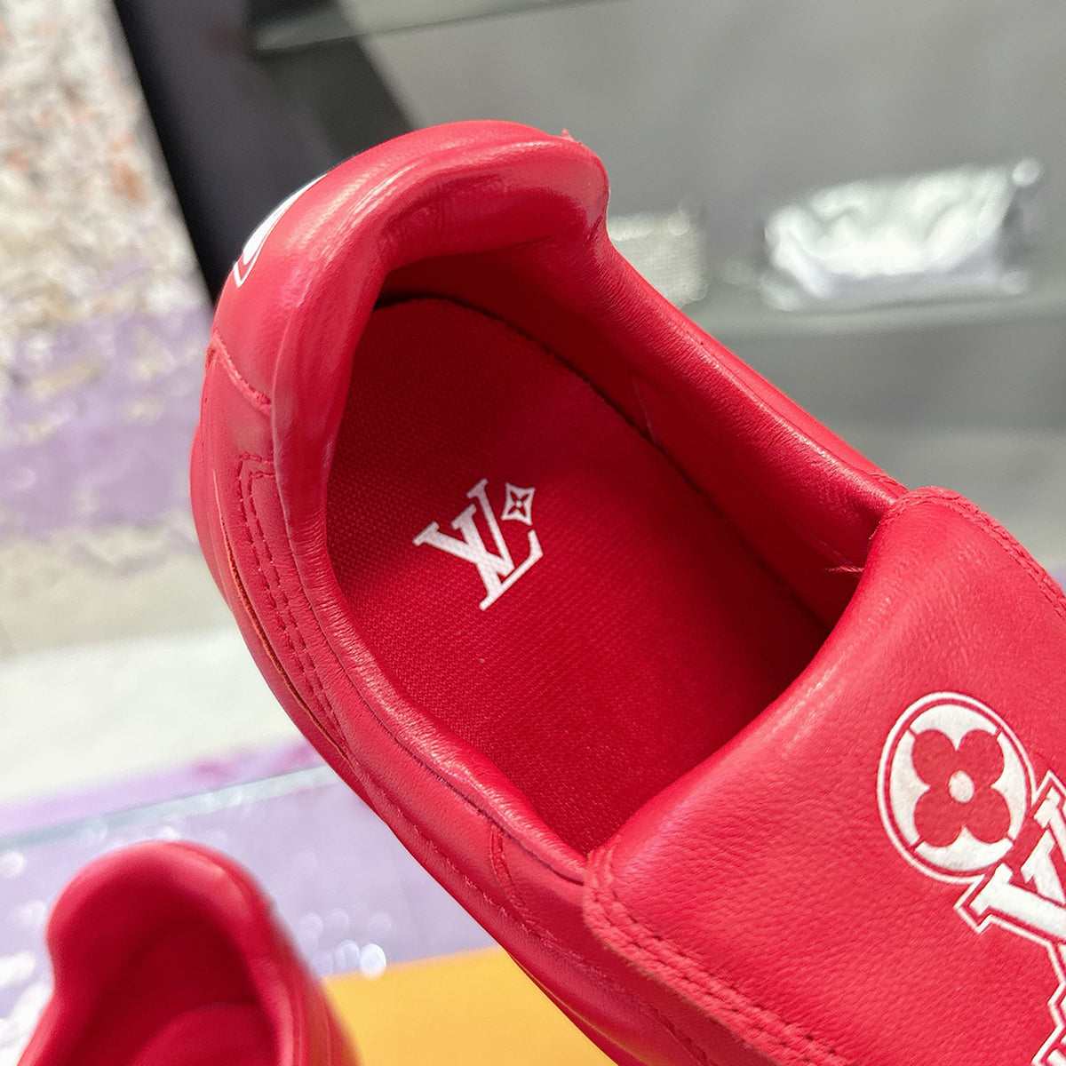 Men's Footprint Soccer Sneakers in Red Soft Calfskin |1AHDOR