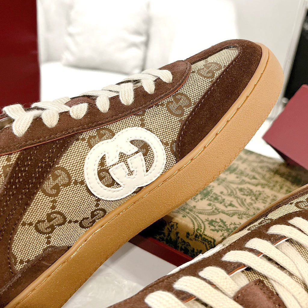 Men's GG Supreme Dark Brown Canvas and Suede Sneakers 791742 AAEGA 2242