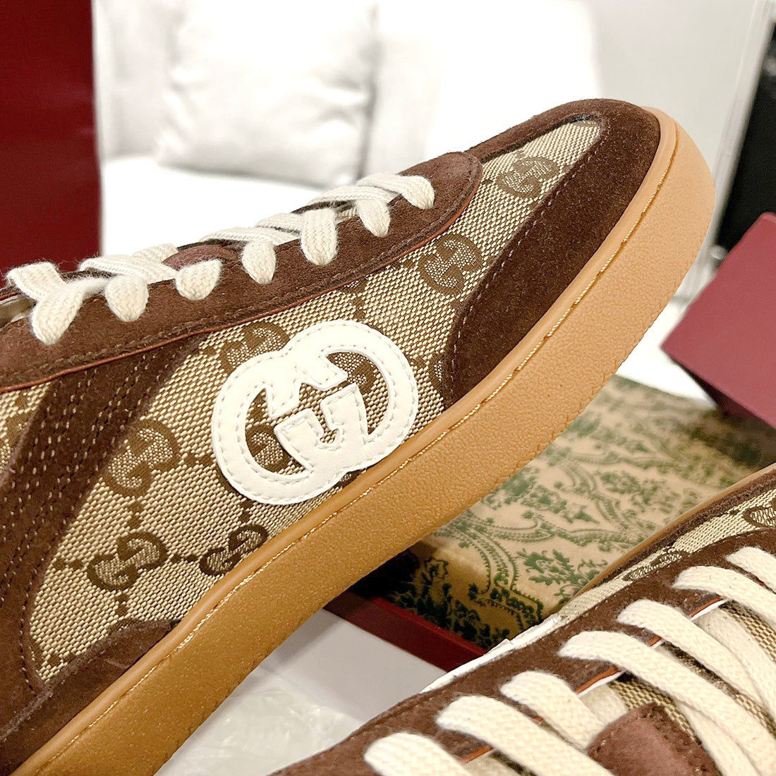 Men's GG Supreme Dark Brown Canvas and Suede Sneakers 791742 AAEGA 2242