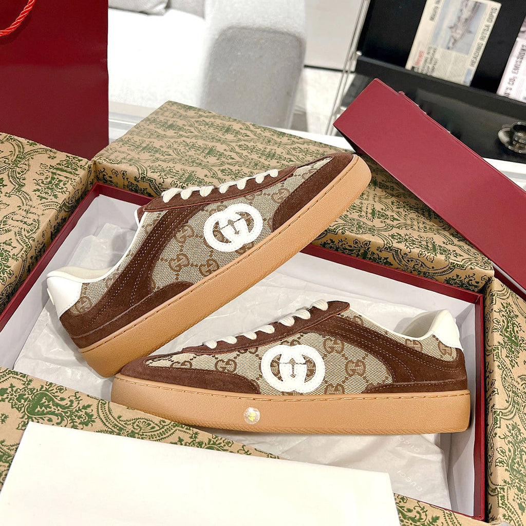 Men's GG Supreme Dark Brown Canvas and Suede Sneakers 791742 AAEGA 2242