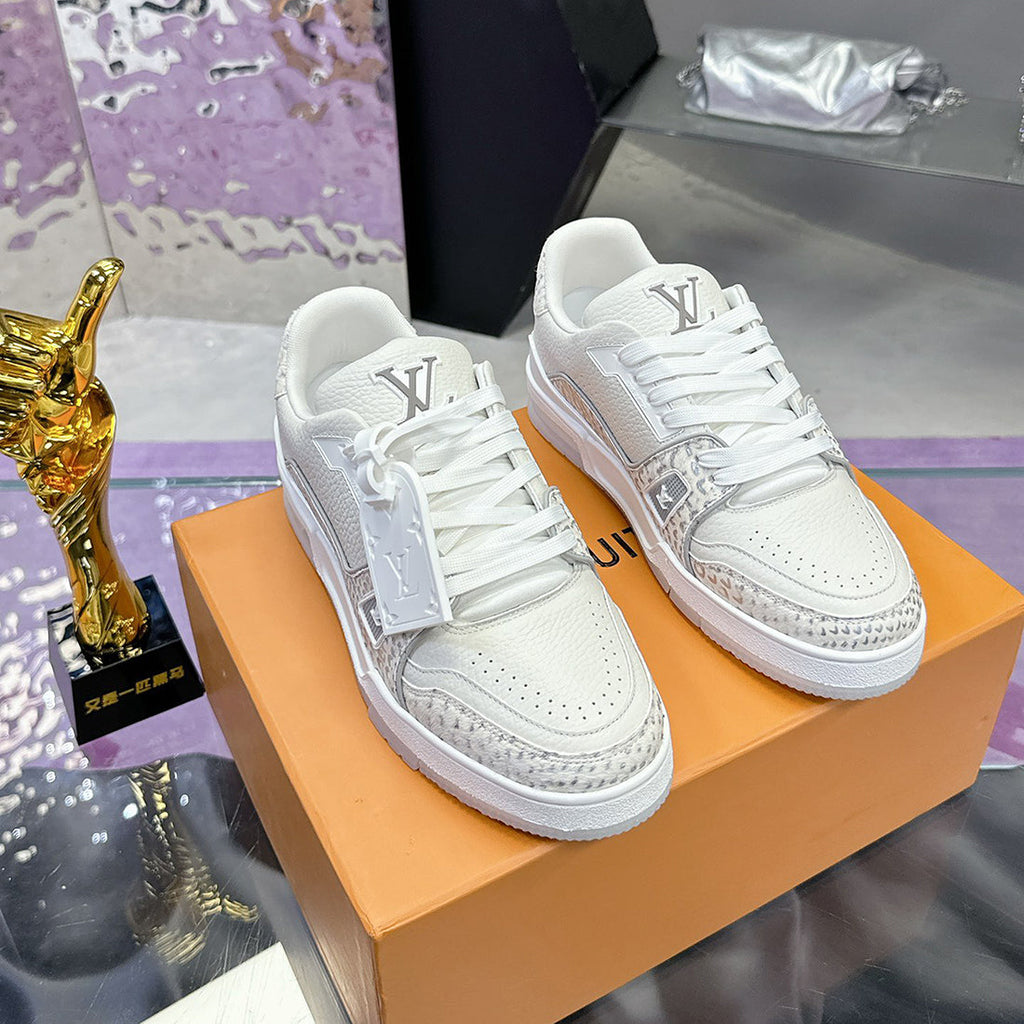 Men's Trainer Sneaker White Patchwork Snake Print |1AB8PT