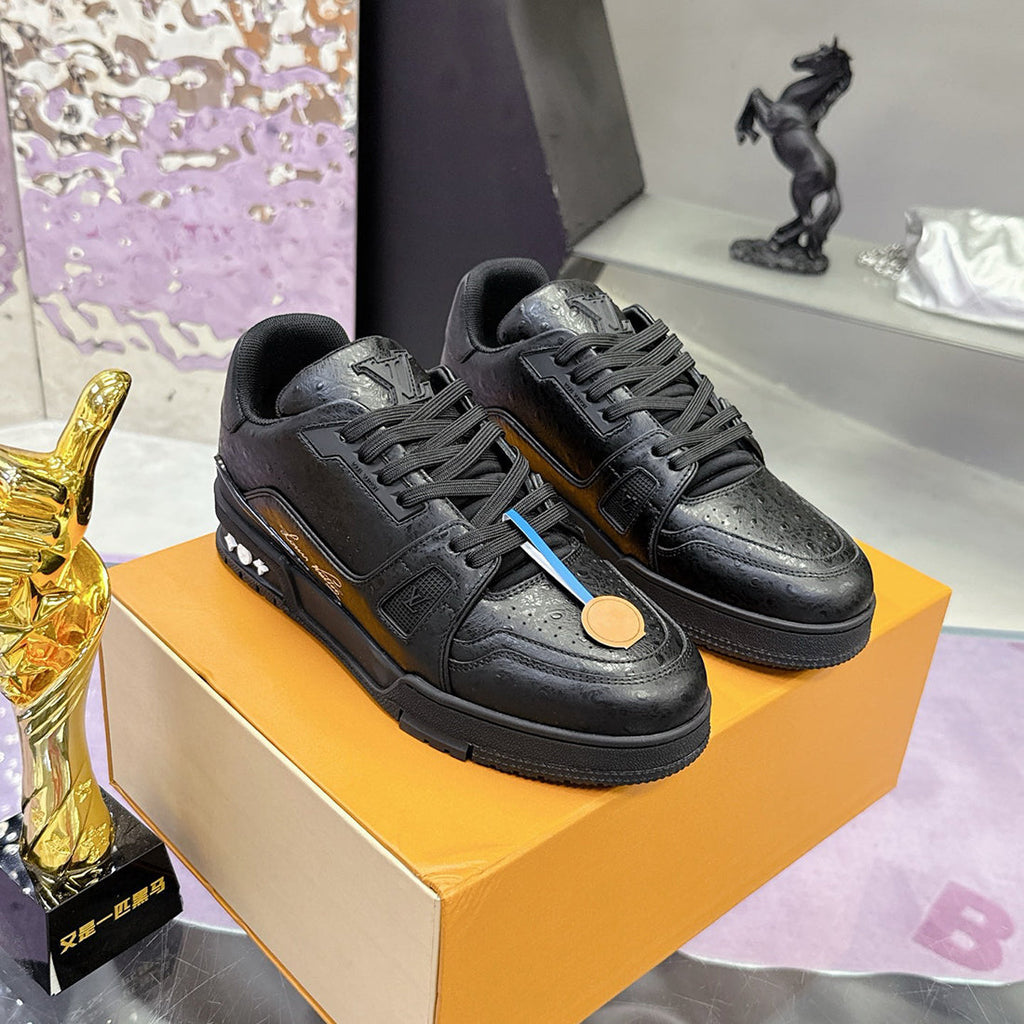 Men's Trainer Sneakers Black grained calf leather, suede, or fabric combination |1A9AD4
