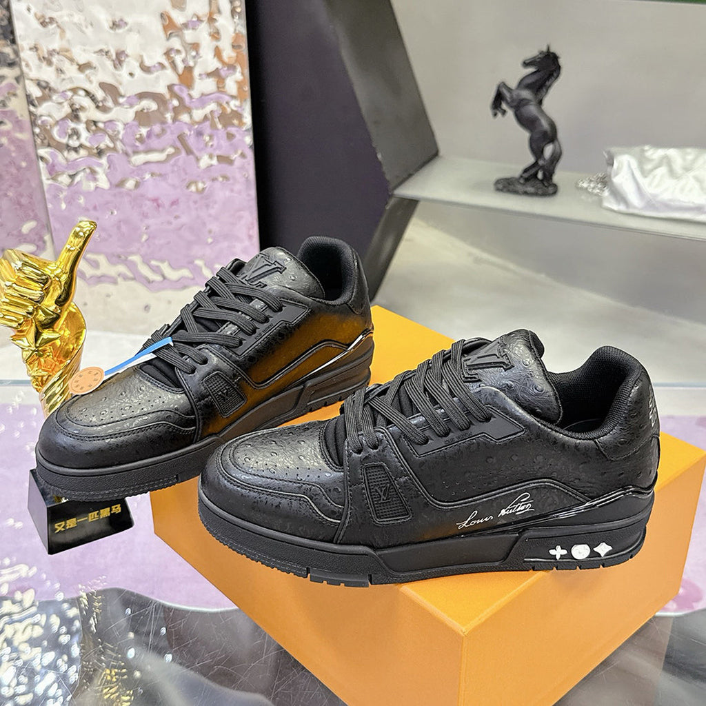 Men's Trainer Sneakers Black grained calf leather, suede, or fabric combination |1A9AD4