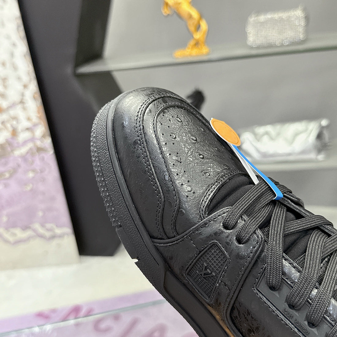 Men's Trainer Sneakers Black grained calf leather, suede, or fabric combination |1A9AD4