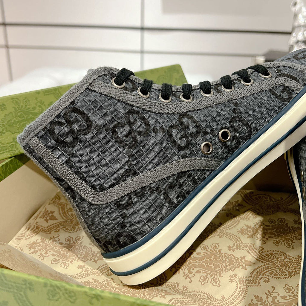 Men's Tennis 1977 Series High-Top Black GG Monogram Sneakers |771463 FACTD 1144
