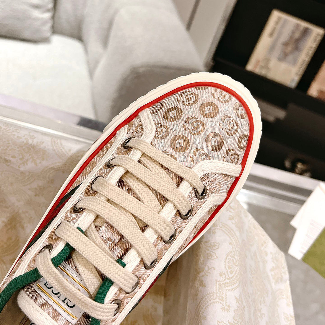 Tennis 1977 Series Women's Beige/Ebony Classic GG Canvas Sneakers 606110 HVK20 9766