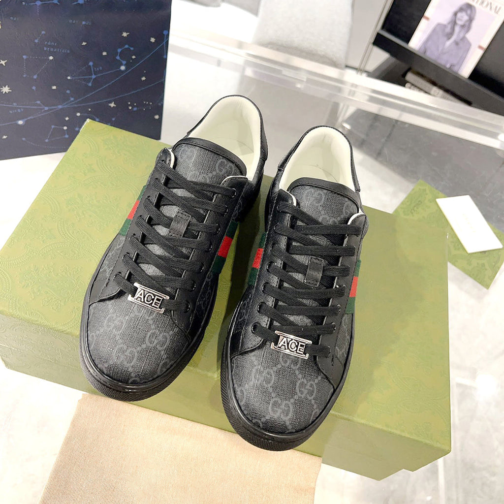 Men's Ace Series Black GG Crystal Canvas Sneakers |760775 FACRF 1163