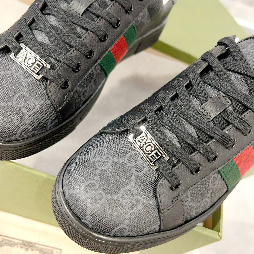 Men's Ace Series Black GG Crystal Canvas Sneakers |760775 FACRF 1163