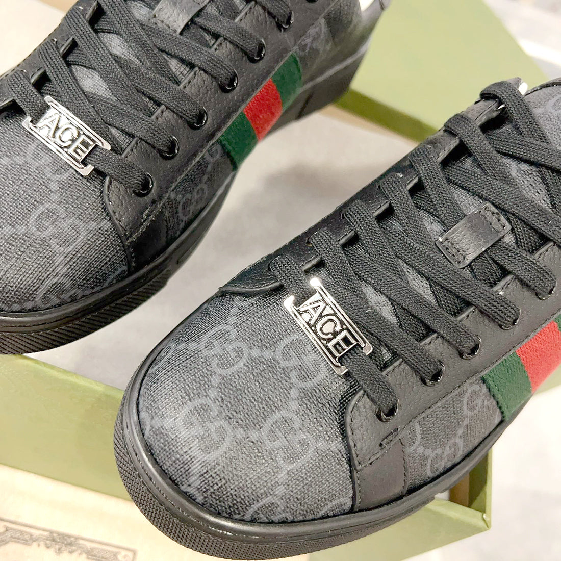 Men's Ace Series Black GG Crystal Canvas Sneakers |760775 FACRF 1163
