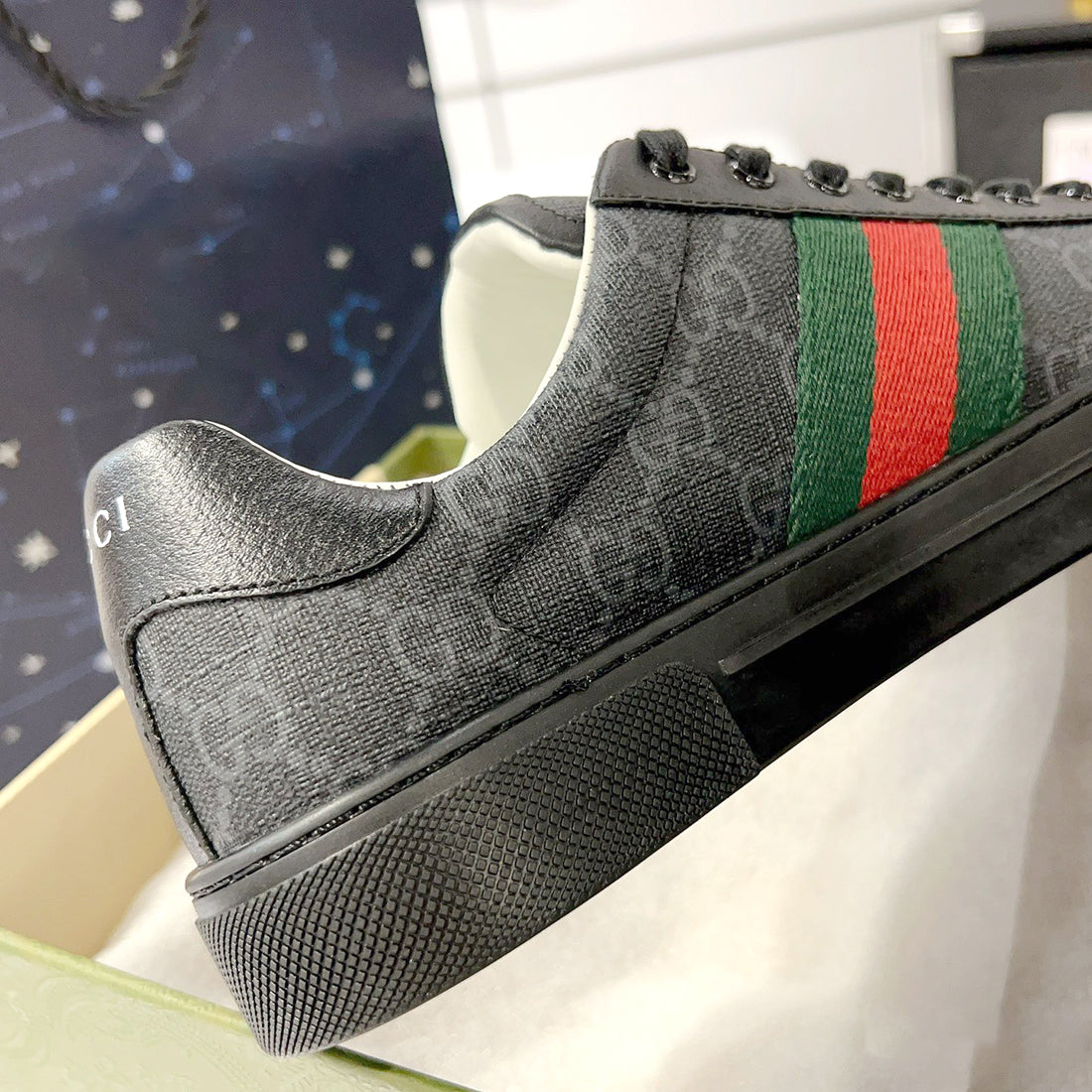 Men's Ace Series Black GG Crystal Canvas Sneakers |760775 FACRF 1163