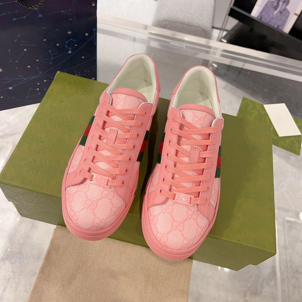 Women's Ace Series GG Crystal Canvas Pink Low-Top Sneakers| 760774 FACRF 5856