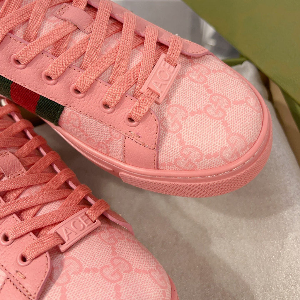 Women's Ace Series GG Crystal Canvas Pink Low-Top Sneakers| 760774 FACRF 5856
