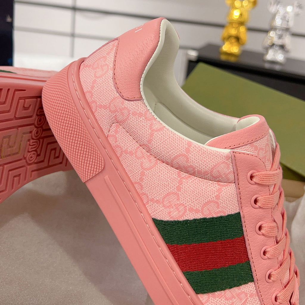 Women's Ace Series GG Crystal Canvas Pink Low-Top Sneakers| 760774 FACRF 5856