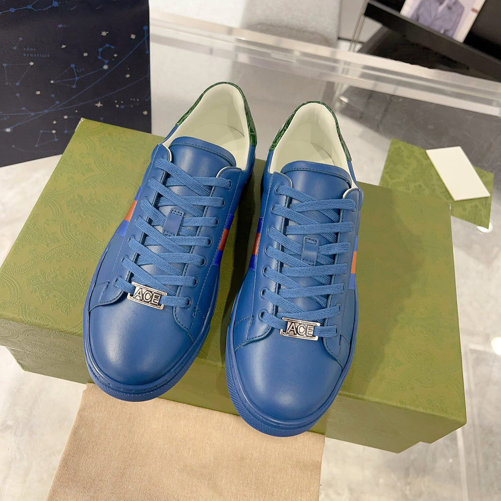 Ace Series Men's Blue Leather Woven-Lace Low-Top Sneakers |701460 0FI60 4061