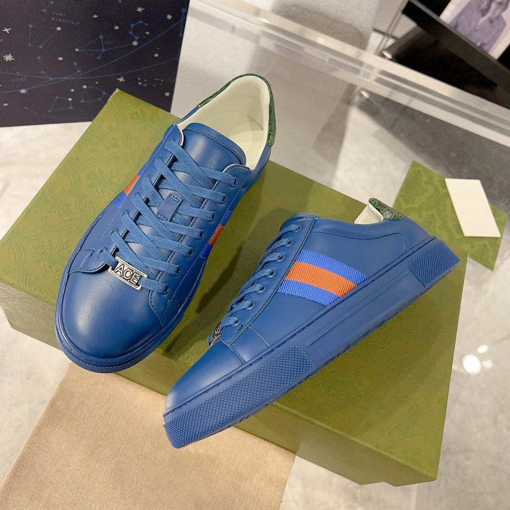 Ace Series Men's Blue Leather Woven-Lace Low-Top Sneakers |701460 0FI60 4061